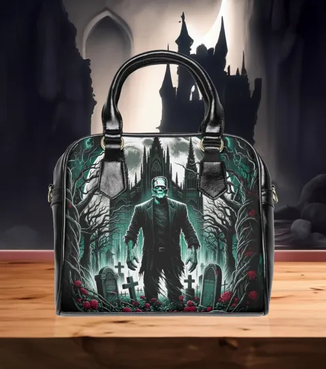 Frankenstein in a graveyard design Shoulder Handbag, Gothic Bag, Halloween Purse