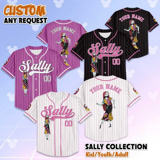 Personalized Sally Baseball Jersey, Custom Nightmare Before Christmas Jersey Shirt, Halloween Town Outfit, Gift for Disney Fans