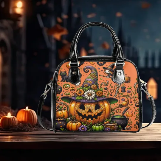 Shoulder Handbag satchel Halloween pumpkin cottagecore messenger purse black