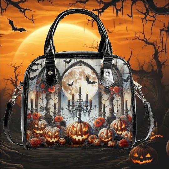Discover Shoulder Handbag satchel Halloween pumpkin messenger purse black crossbody