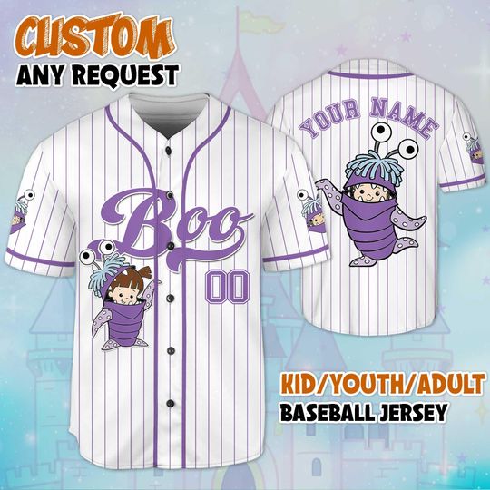 Discover Personalized Monsters Inc Boo Baseball Jersey, Personalized Disney Monsters Inc Jersey for Disney Fans, Disneyland Birthday Gift