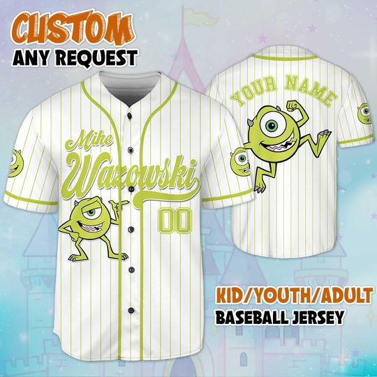 Discover Custom Mike Wazowski Baseball Jersey, Personalized Disney Monsters Inc Mike Wazowski Jersey for Disney Fans, Disneyland Birthday Gift