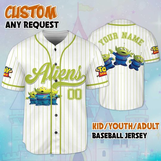 Discover Custom Little Green Aliens Baseball Jersey, Personalized Disney Monsters inc Aliens Jersey for Disney Fans, Disneyland Birthday Gift