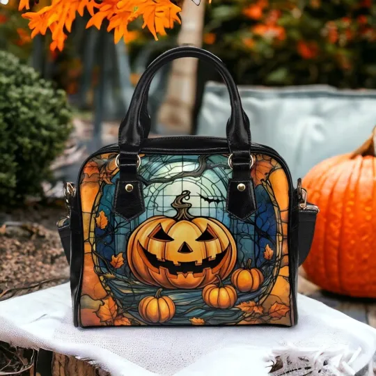 Discover Stained Glass, Halloween Purse, Trick or Treat Bag, Goth Bag, Pumpkin Vegan