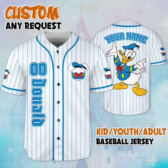 Discover Custom Donald Duck Baseball Jersey, Personalized Disney Donald Duck Jersey for Disney Fans, Mickey and Friends Birthday Gift