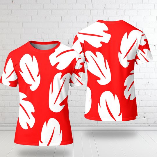 Discover Lilo And Stitch Character Inspired Unisex 3D Shirt, Halloween Family Group Costume T-shirt, Red Leaf Cosplay Costume All Over Print Tee