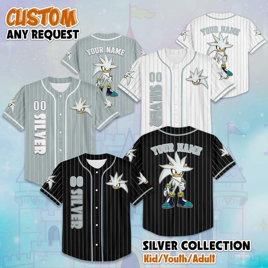 Discover Personalized Silver the Hedgehog Baseball Jersey, Custom Sonic Shirt, Silver Outfit, Matching Family Jersey, Gamer Birthday Gift