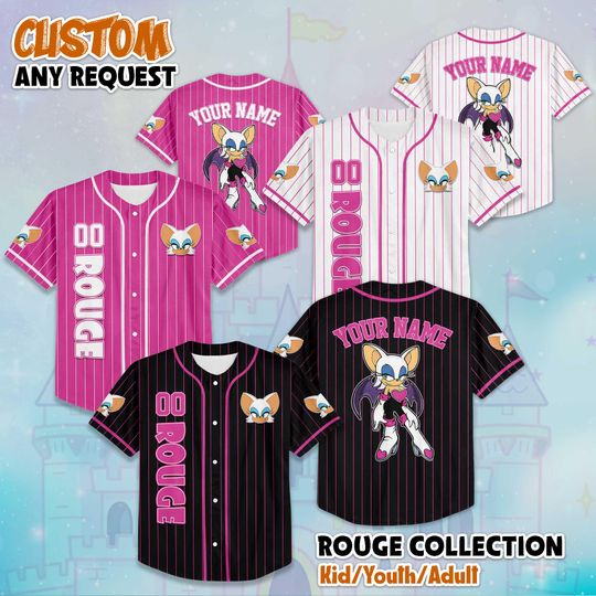 Custom Rouge the Bat Baseball Jersey, Personalized Sonic The Hedgehog, Rouge the Bat Baseball Team Outfit, Birthday Gift For Fans