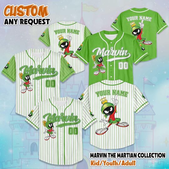 Personalized Marvin the Martian Baseball Jersey, Custom Marvin Jersey Shirt, Baseball Team Outfit, Gift For Fans