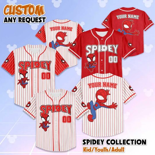 Discover Personalized Spidey Collection Baseball Jersey, Disney Spidey and His Amazing Friends Shirt, Matching Family Outfit, Superhero Fan Gift