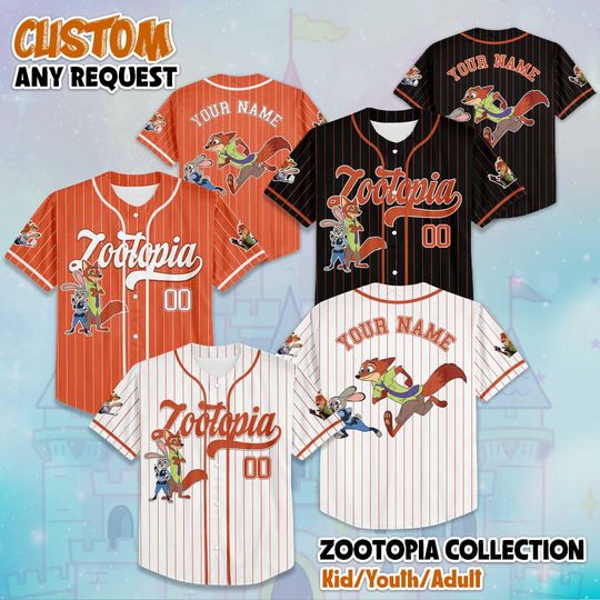 Discover Personalized Zootopia Baseball Jersey, Custom Disney Zootopia Shirt, Nick Wilde and Judy Hopps Outfit, Matching Family Tee, Gift for Fans