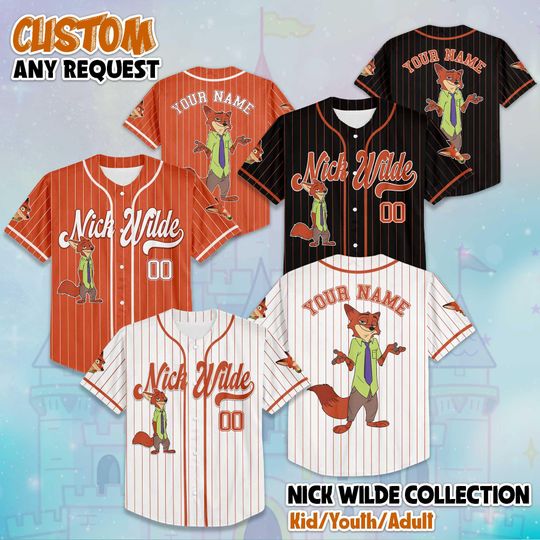 Discover Personalized Nick Wilde Zootopia Baseball Jersey, Custom Disney Zootopia Shirt, Disney Baseball Outfit, Unique Gift for Fans