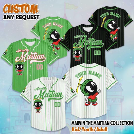 Personalized Baby Marvin the Martian Baseball Jersey, Custom Looney Tunes Jersey, Matching Family Tee, Cute Gift for Cartoon Fans