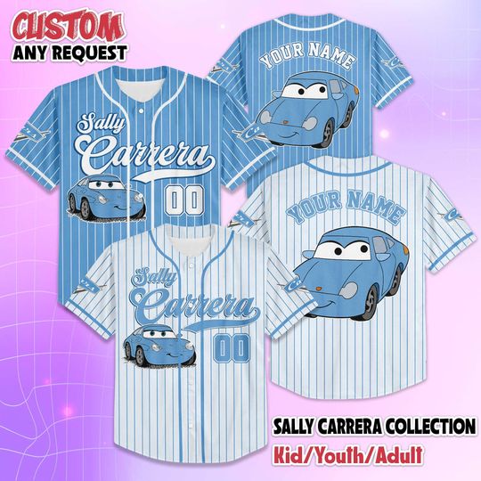 Discover Personalized Sally Carrera Baseball Jersey, Custom Disney Cars Baseball Shirt, Matching Disney Trip Outfit, Disneyland Birthday Gift