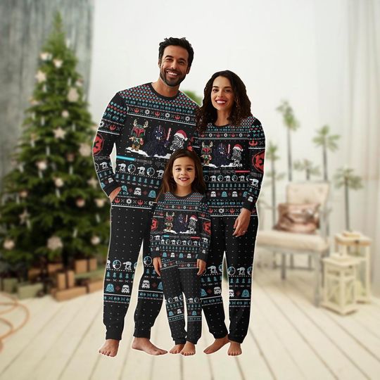 Star Wars Matching Pajamas, Darth Vader Stormtrooper Boba Fett Family Pajamas Set, Disney Holiday Pjs, Pjs Christmas For Party