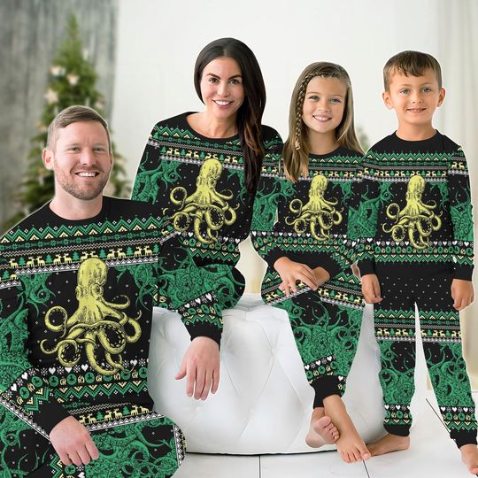 Discover Octopus Christmas Family Pajamas, Octopus Holiday Pajamas, Ocean Lover Matching Pajamas Set, Pajamas For Party, Gift For Women Men Kid