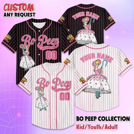 Discover Personalized Bo Peep Black White Baseball Jersey, Disney Toy Story Bo Peep Baseball Shirt, Matching Disney Trip Outfit, Disney Birthday Gift