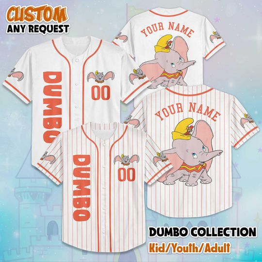 Personalized Dumbo Baseball Jersey, Custom Disney Dumbo Shirt, Matching Family Outfit, Circus Elephant Costume Top