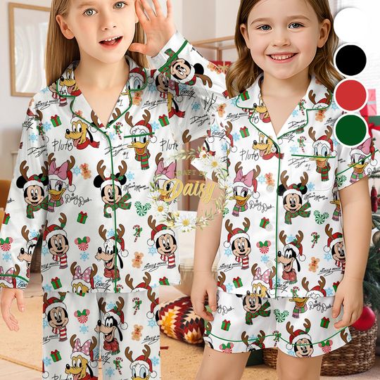 Discover Disney Mickey and Friends Christmas Pajamas for Kids, Long Sleeve & Short Sleeve Pjsets, Minnie Mouse Goofy Daisy Donald Pluto,Gift For Kids