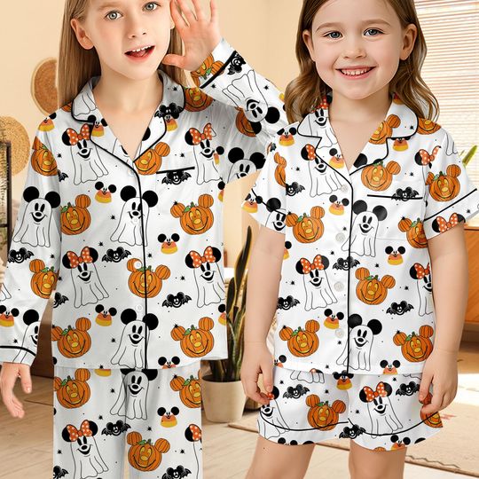Mickey Minnie Boo Ghost Pumpkin Kids Pajamas Set, Disney Trip PJs, Disneyland Halloween Party Outfit, Disney Vacation Gift For Toddler