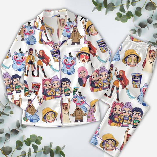 Discover Kpop Demon Hunters Rumi Mira Zoey Pajamas Set, Women Kids K-pop Demon Hunters Sleepwear, Gifts For Kpop Fan Lovers, Huntrix Merch PJs