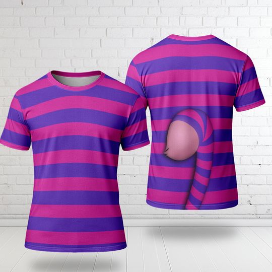 Cheshire Cat Purple Blue Stripe Cat Halloween 3D Shirt