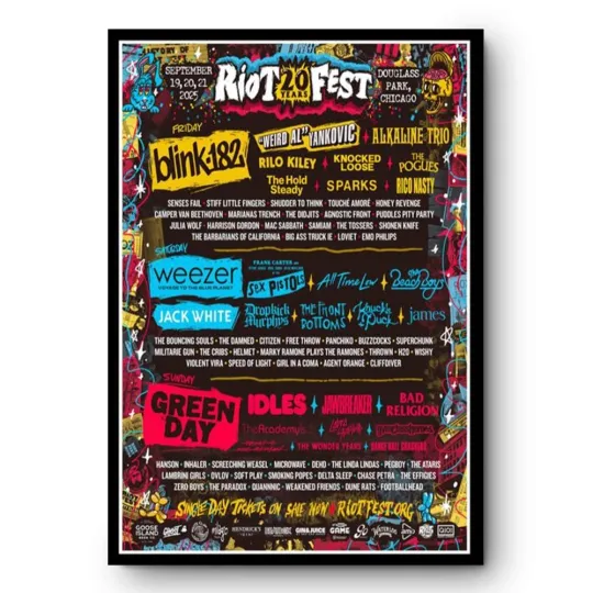 Discover HOT Riot Fest September 19-21 2025 Chicago, IL Official Concert Poster 18x24