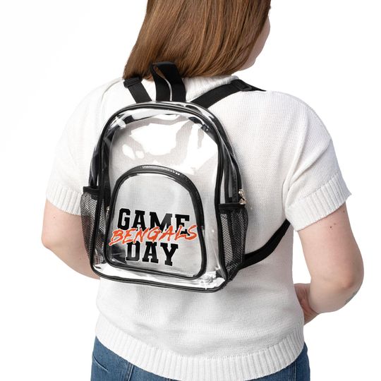 GAME DAY Cincinnati Football Team Bengals Clear Backpack, Game Day Bag, Clear Sport Bag