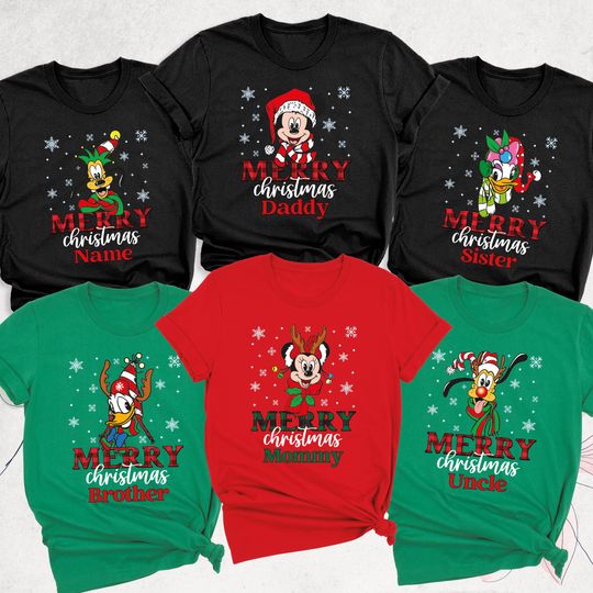 Discover Custom Disney Family Christmas Shirt, Matching Christmas Holiday Tee, Disney Character Christmas Shirt, Disneyland 2025 Very Merry Shirt