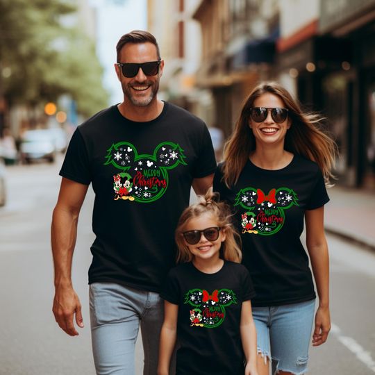Discover Custom Disney Family Christmas Shirt, Mickey Mouse And Minnie Custom Merry Christmas Shirt, Disney Christmas Shirt, Family Matching Shirts