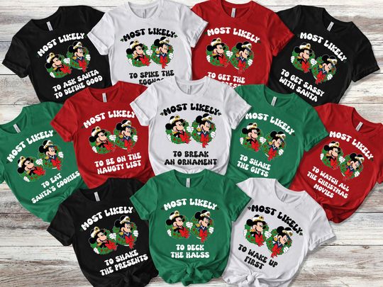 Discover Disney Christmas T-Shirt Set, Funny Most Likely To Holiday Shirts, Mickey Minnie Matching Xmas Tee, Family Disney Christmas Outfit