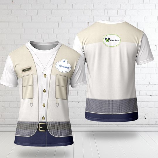 Discover Photopass Photographer Costume T-Shirt, Photopass Cast Member Cosplay Costume Shirt, Magic Kingdom Cosplay Tee, Halloween All Over Print