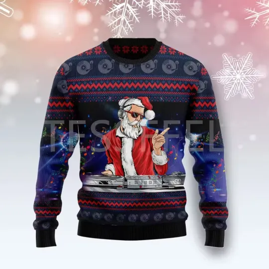 Discover Cosplay Christmas Ugly Sweater Cartoon Dog Cat Santa Claus Tattoo Long Sleeves 3