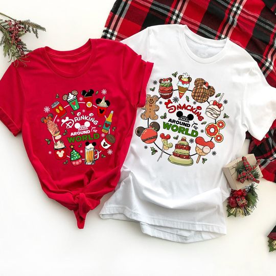 Snacking/Drinking Around The World Christmas Shirt, Christmas Snacks Tee, Mickey's Very Merry Christmas Party Shirt, WDW Disneyland Tee