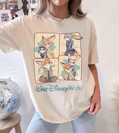 Discover Disney Zootopia T-Shirt, Nick Wilde and Judy Hopps Graphic Tee, Walt Disney World Shirt, Cute Cartoon Unisex Top, Disney Couple Gift