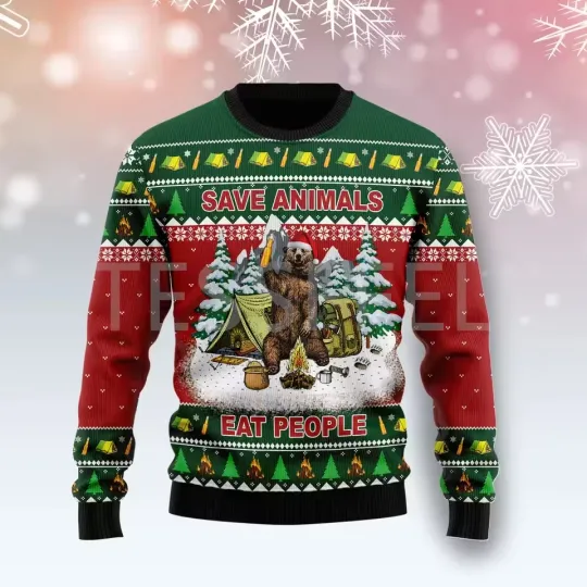 Discover Cosplay Christmas Ugly Sweater Cartoon Dog Cat Santa Claus Tattoo Long Sleeve