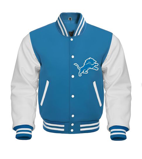 Detroit Football Lions Sky Blue Body White Custom Baseball Jacket