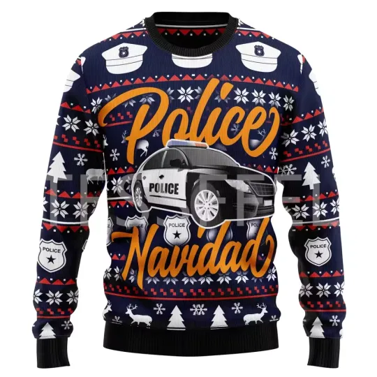 Discover Retro 3D Ugly Sweater with Cartoon Dog, Cat, Santa Claus Tattoo Long Sleeve