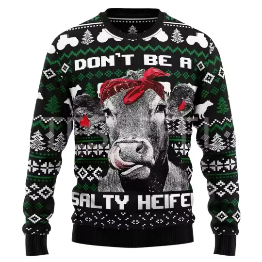 Discover Cartoon Dog Cat Santa Ugly Christmas Sweater Long Sleeve
