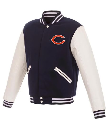 Chicago Football Bears Black Body White Custom Baseball Jacket