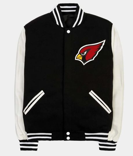 Discover Arizonna Cardinals Black Body White Leather Sleeves Custom Varsity Jacket Baseball Jacket Letterman Jacket Varsity Jacket Mens Varsity Jacket