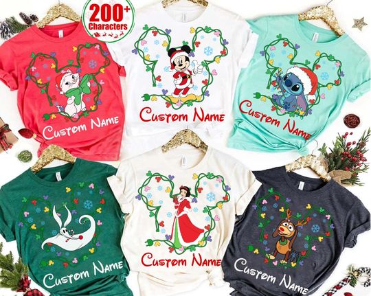Discover Personalized Disney All Characters Christmas Light Shirt,Custom Mickey & Friends Toy Story Star Wars Santa Xmas,Disneyland Xmas Matching Tee