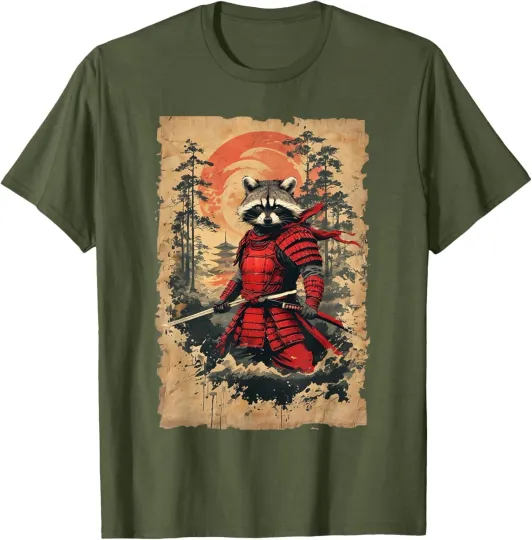 Discover Japanese Samurai Raccoon Warrior Vintage Style Graphic T-Shirt