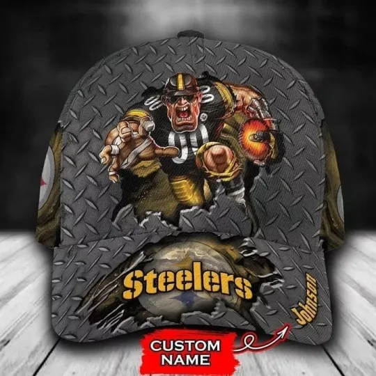 Discover Personalized Pittsburgh Steeler Mascot 3D All Over Print Cap, Simple Cotton Cap