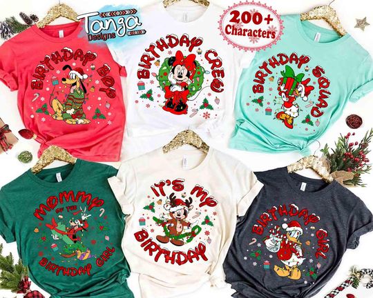 Discover Personalized Disney Mickey & Friends Birthday Christmas Light Shirt, Custom All Characters Disneyland Xmas Tee, Best Birthday Ever Gifts