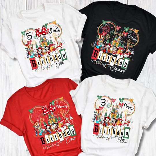 Discover Custom Disney 2025 Christmas Birthday Shirt, Christmas Birthday Boy & Girl Shirt, Christmas Birthday Squad Shirts, Birthday Family Trip Tees