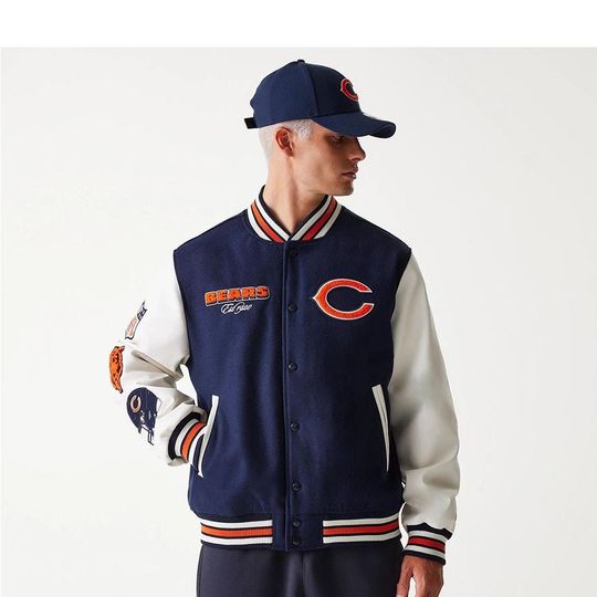 Discover Chicago Bears Varsity Jacket: Embroidered football Wool-Blend Bomber