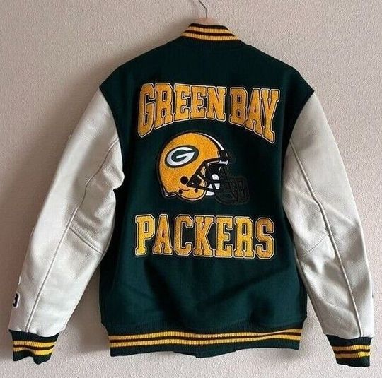 Discover OVO x football Green Bay Packers Varsity Jacket with Leather Sleeves