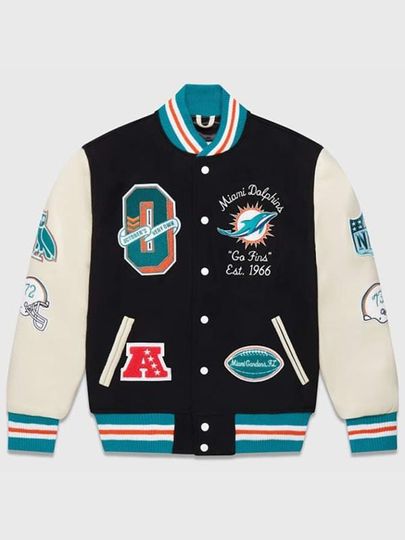 Discover football x OVO Miami Dolphins Varsity Jacket: Wool & Leather