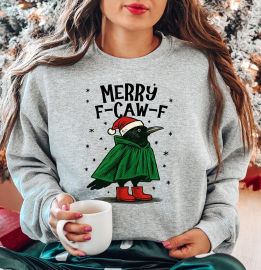 Discover Merry F-Caw-F Shirt, Christmas Crow Shirt, Gothic Black Bird Christmas Shirt, F Caw F Christmas Shirt, Christmas Crow Sweatshirt